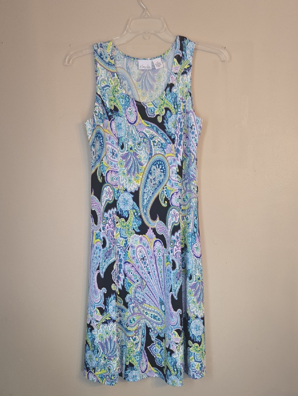 Kim Rogers - Sleeveless Paisley Print A-Line Dress - Black Multi